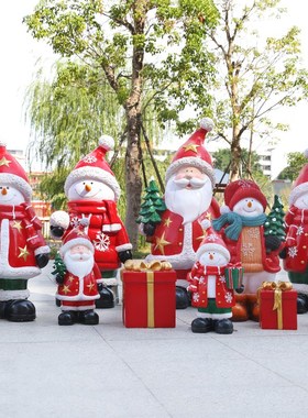 户外玻璃钢圣诞雪人雕塑卡通圣诞老人摆件商业街美陈圣诞节装饰