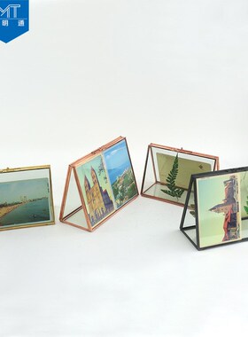 现代简约折叠双面夹玻璃相框桌牌台牌立牌展示金属边框摆台展示架