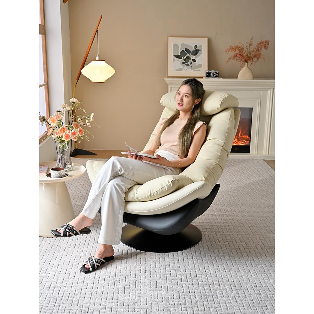 轻奢单人沙发椅可旋转设计师款休闲懒人沙发北欧客厅阳台可躺单椅 - 图0