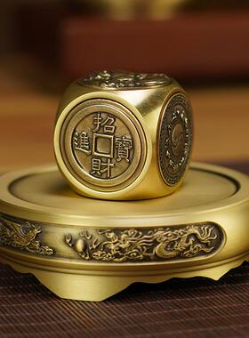 新匠人纯黄铜筛子摆件转钱手把件六面皆可转招财进宝复古解压把玩