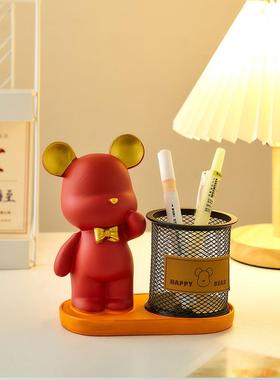 创意暴力熊笔筒摆件艺术办公室桌面收纳盒文具用品教师节生日礼物