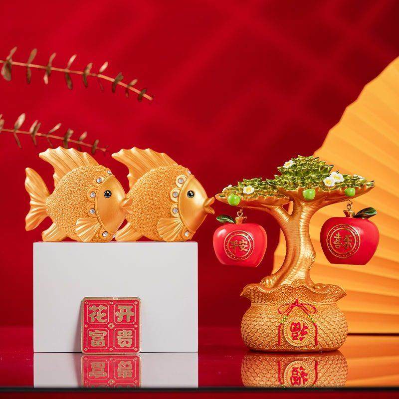 平安果发财树中式国潮摆件客厅电视柜酒柜玄关装饰品乔迁开 业礼,淘宝优惠券,粉丝福利购,淘宝优惠卷