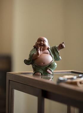 创意精品陶瓷招财弥勒佛摆件家居客厅茶室茶空间博古架造景装饰品