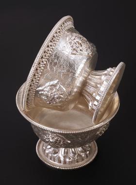 藏式供水杯白铜供奉杯格桑花八吉祥供杯碗室内佛堂光滑包高底摆件