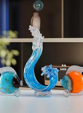 琉璃工艺品风生水起招财鱼组合摆件客厅玄关酒柜电视柜软装饰品