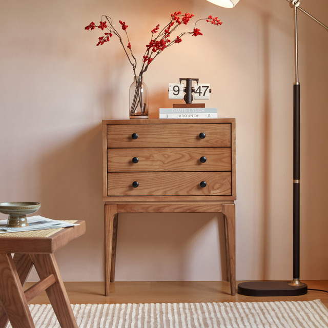 Full solid wood three chest of cabinets bedside table bedroom makeup storage storage drawer living room modern simple sofa side cabinet