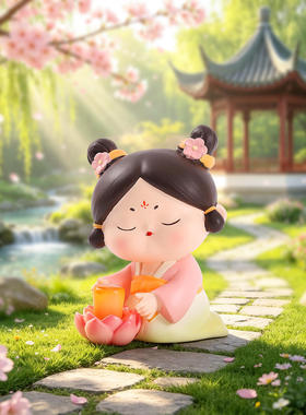抖音热卖古风少女大号珍珠耳环蓝裙舞动少女创意礼品摆件厂家直销