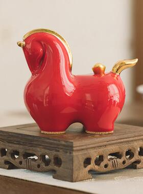 马上有钱马摆件招财红色中式风水饰品景德镇陶瓷桌面装饰乔迁礼物