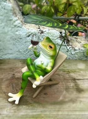 休闲 沙滩躺椅青蛙女郎摆件松弛感阳台电视柜造景布置装饰动物工