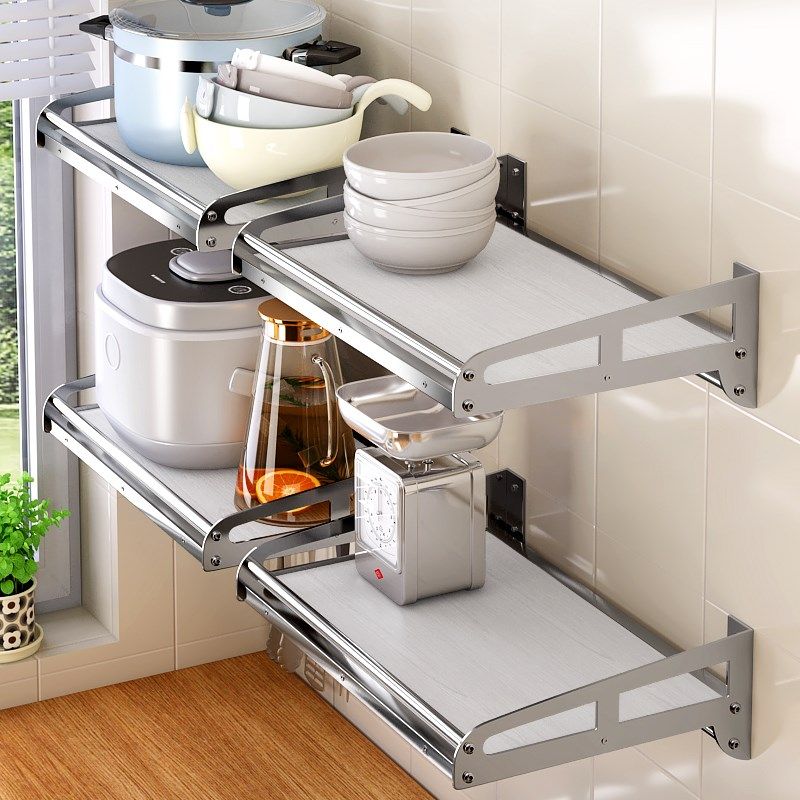 简约304不锈钢烤箱支架厨房45宽微波炉置物架挂架墙上打孔收纳架,淘宝优惠券,粉丝福利购,淘宝优惠卷