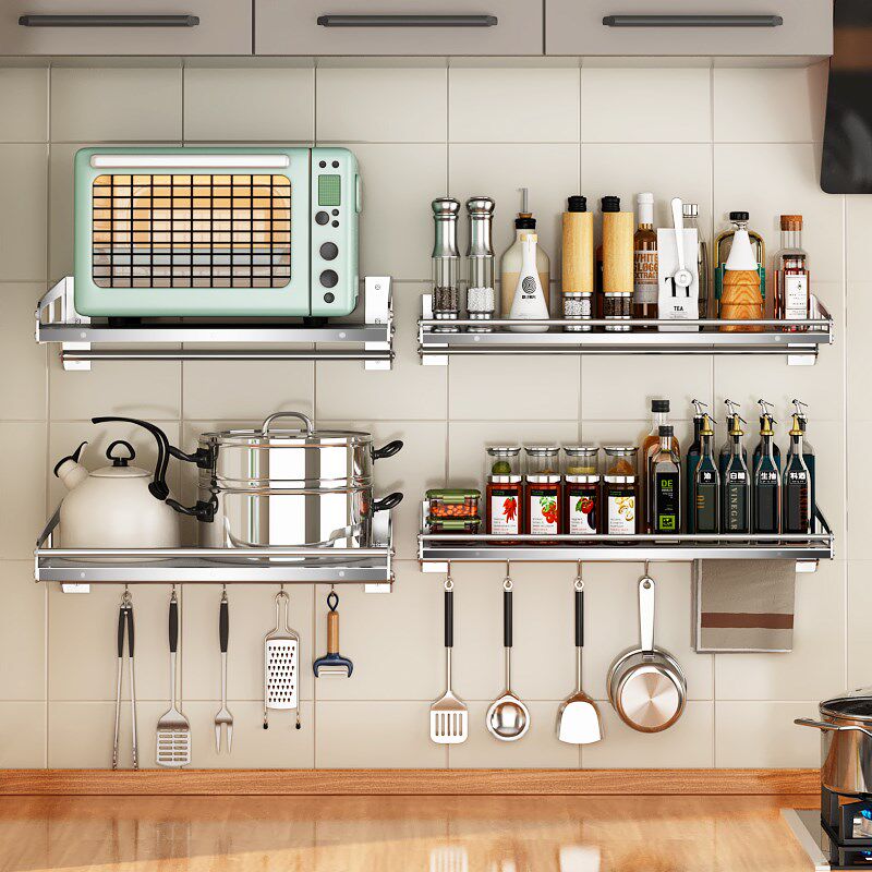 简约304不锈钢烤箱支架厨房45宽微波炉置物架挂架墙上打孔收纳架,淘宝优惠券,粉丝福利购,淘宝优惠卷