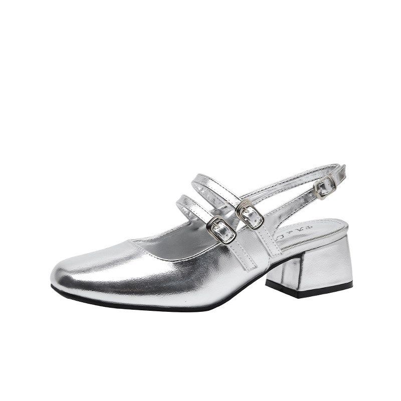 包头凉鞋女2024夏季新款浅口单鞋粗跟方头半拖外穿法式银色高跟鞋,淘宝优惠券,粉丝福利购,淘宝优惠卷