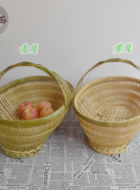 手工竹编竹篮收纳筐竹篓竹制品茶叶采摘篮手提菜篮子绿色环保