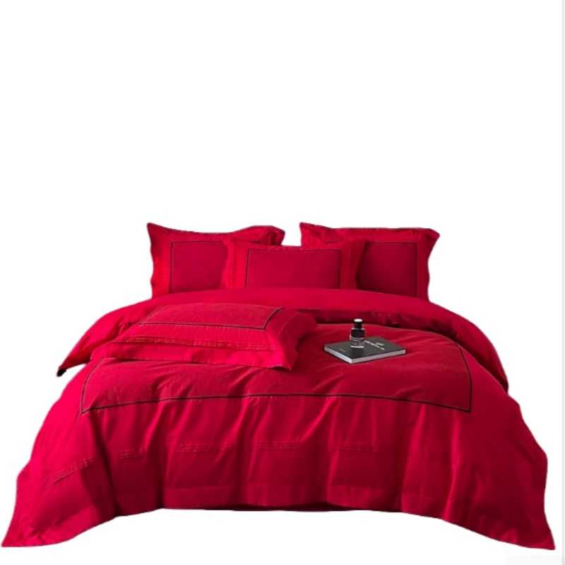 高档简约结婚四件套大红色新婚床单被套纯棉婚庆床上用品婚房喜被 - 图1