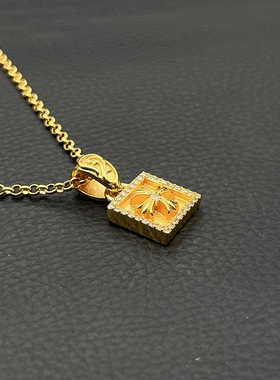 s925纯银克罗伈金色满钻方块十字花项链男女十字架吊坠经典款潮牌