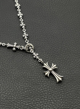 s925纯银克罗伈复古十字架伸缩调节一体项链男女欧美个性毛衣链潮