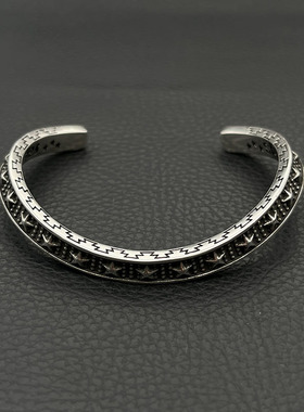 s925纯银克罗伈复古弧形弯面星星手镯男cody sanderson风格手环