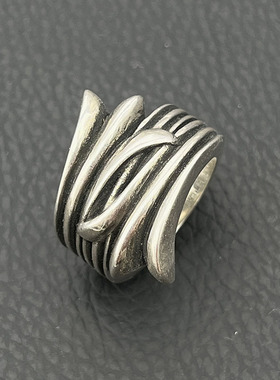 s925纯银克罗伈复古鸢尾花戒指男欧美个性小众嘻哈霸气指环童军花