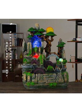 假山流水水轮客厅l风景简约摆件装饰工艺品送同事开业乔迁礼品物