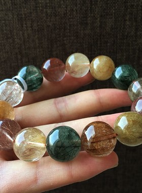 天然发晶手链 彩发晶水晶 发丝清晰黄发晶 一物一图手链 高质量