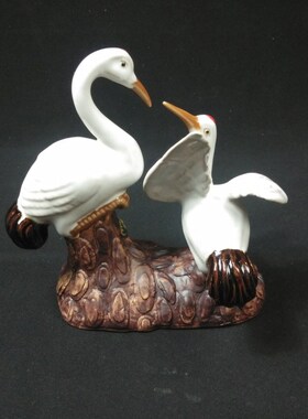 创意陶瓷工艺品仙鹤摆件 石湾公仔 家居饰品庭院假山动物 双白鹤