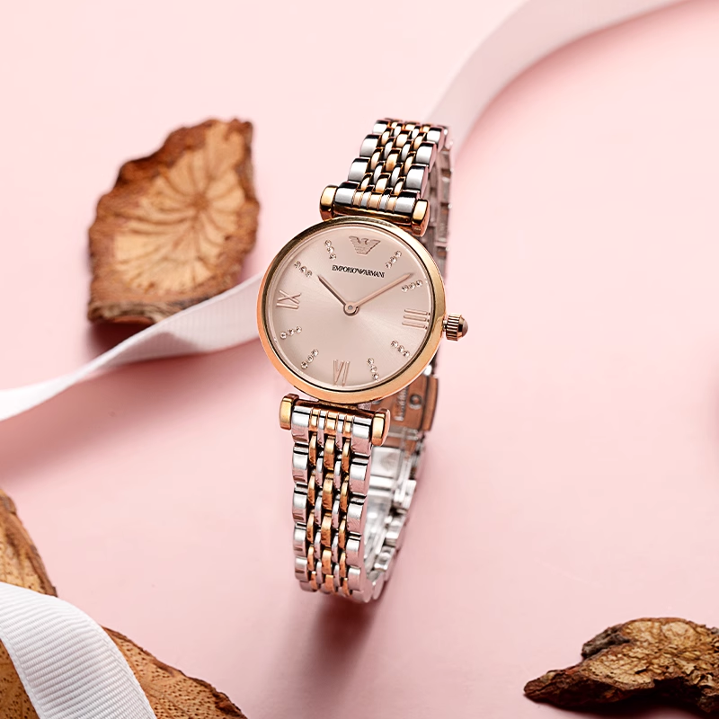 Armani Women's Gypsophila Diamond Waterproof Quartz Pink Dial Watch