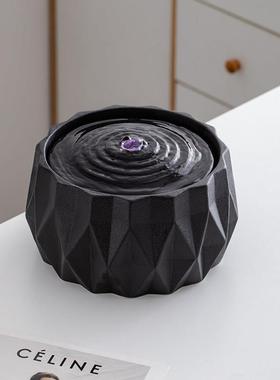 现代简约办公室书房桌面陶瓷流水摆件循环水景装饰治愈系解压礼物