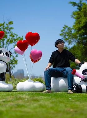 玻璃纤维卡通熊猫雕塑商场广场萌宠装置艺术景观户外动物装饰摆饰