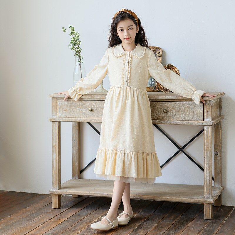 中大女童长袖连衣裙2024新款花边洋气小女孩公主裙春秋中长款裙子,淘宝优惠券,粉丝福利购,淘宝优惠卷