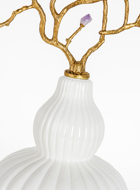 欧式美式葫芦紫水晶配铜配陶瓷摆件 客厅玄关乔迁送礼饰品摆设品