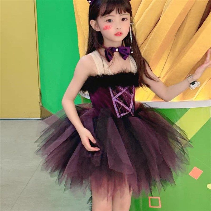 女童小猫咪装扮演出服装儿童爱跳舞的小怪兽学猫叫表演服蓬蓬纱裙 - 图2
