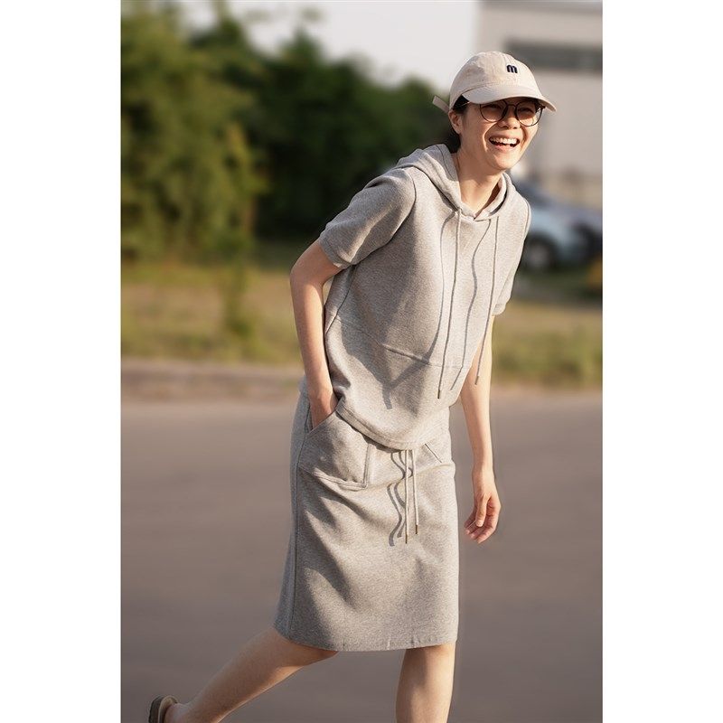特 连帽短袖卫衣半身裙套装  女士全棉T恤裙子 两件套 夏款女装,淘宝优惠券,粉丝福利购,淘宝优惠卷