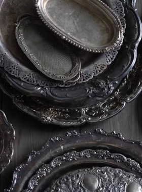 A组镀银果盘民宿摆件西洋Vintage复古美食裱花摄影【二店道具铺】