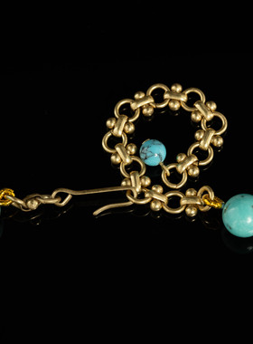 中古风镀金绿松石镶嵌锆石项链