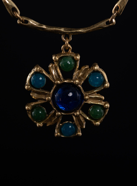 中古多色天然石太阳花项链