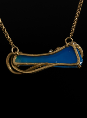 中古铜镀金镶嵌彩石项链