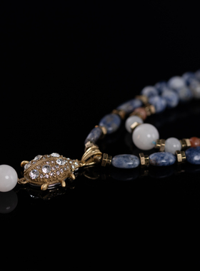 中古铜镀金青金石项链