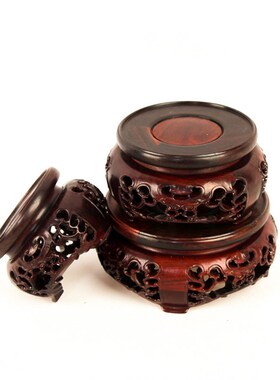 红酸枝实木底座可旋转底座红木圆形木雕刻工艺品奇石花瓶底座