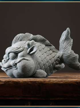 青砂石鱼缸造景龙鱼精品茶宠摆件 家居祝福创意送礼桌面镇纸 鱼龙