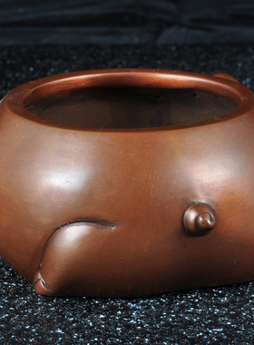 紫铜笑口常开金猪菸灰缸摆件生肖猪聚宝盆家居客厅茶几创意装饰品