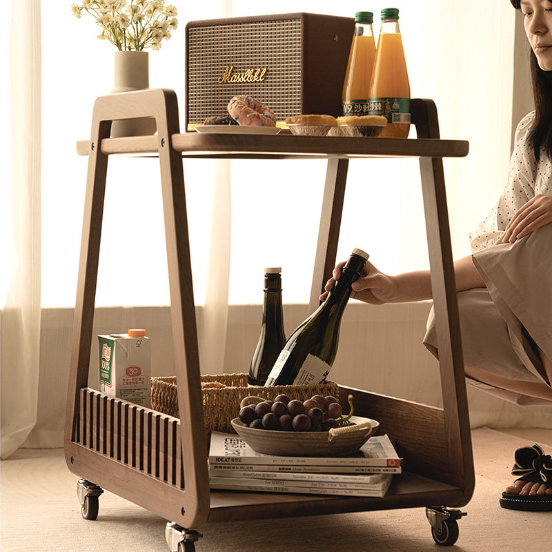 无意实木沙发边几可移动带轮茶几高级感黑胡桃木客厅小推车轻奢,淘宝优惠券,粉丝福利购,淘宝优惠卷