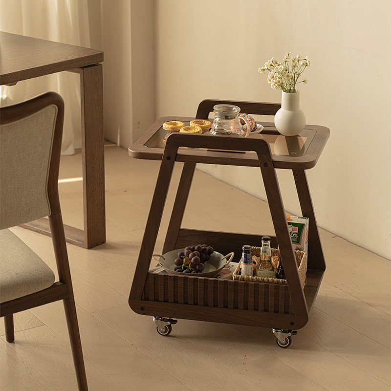无意实木沙发边几可移动带轮茶几高级感黑胡桃木客厅小推车轻奢,淘宝优惠券,粉丝福利购,淘宝优惠卷