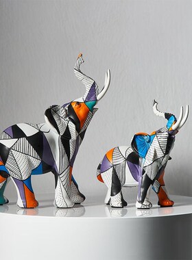 翻旧事新中式简约炫彩大象创意家居装饰客厅玄关办公室桌面摆件送