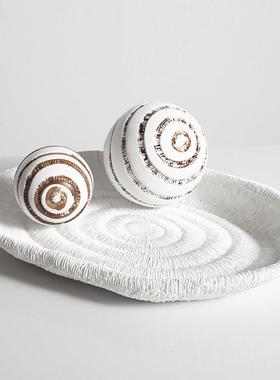 现代简约肌理盘摆件极简白色圆形纹理托盘样板房客厅茶几软装饰品