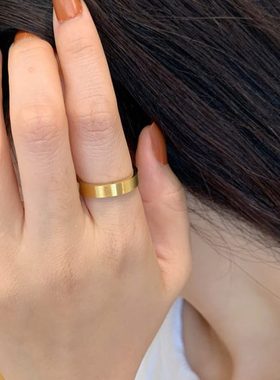 大码戒指女胖MM古法素圈哑光砂面大圈口情侣对戒胖手胖人食指指环