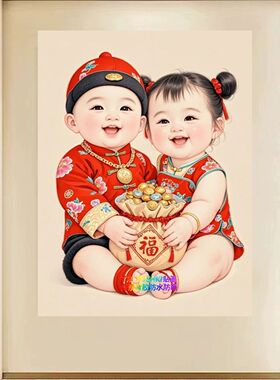 中式双胞胎婴儿墙贴龙凤胎装饰贴画福字喜庆墙贴婚房床头好孕贴画