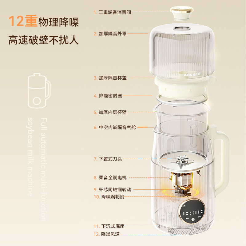 奥克斯破壁机家用全自动免滤豆浆机多功能米糊机静轻音25新款礼物,淘宝优惠券,粉丝福利购,淘宝优惠卷