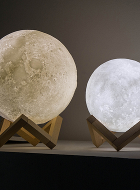 北欧is创意月球月亮模型小夜灯办公桌摆件卧室床U头柜房间装饰品