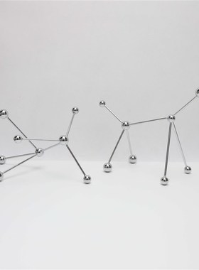 简约点线银色分子m球金属摆件样板房售楼处家居客厅桌面装饰品