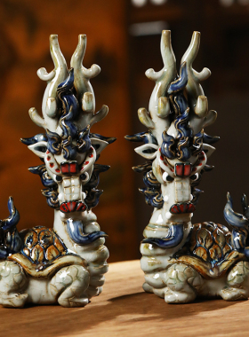 陶瓷招财龙龟摆件客厅中式摆件装饰品玄关搬家送礼乔迁礼物送领导